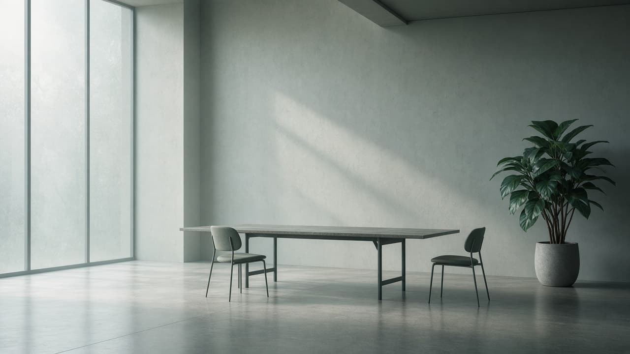 اتاق کار خالی و آرام در نور صبح